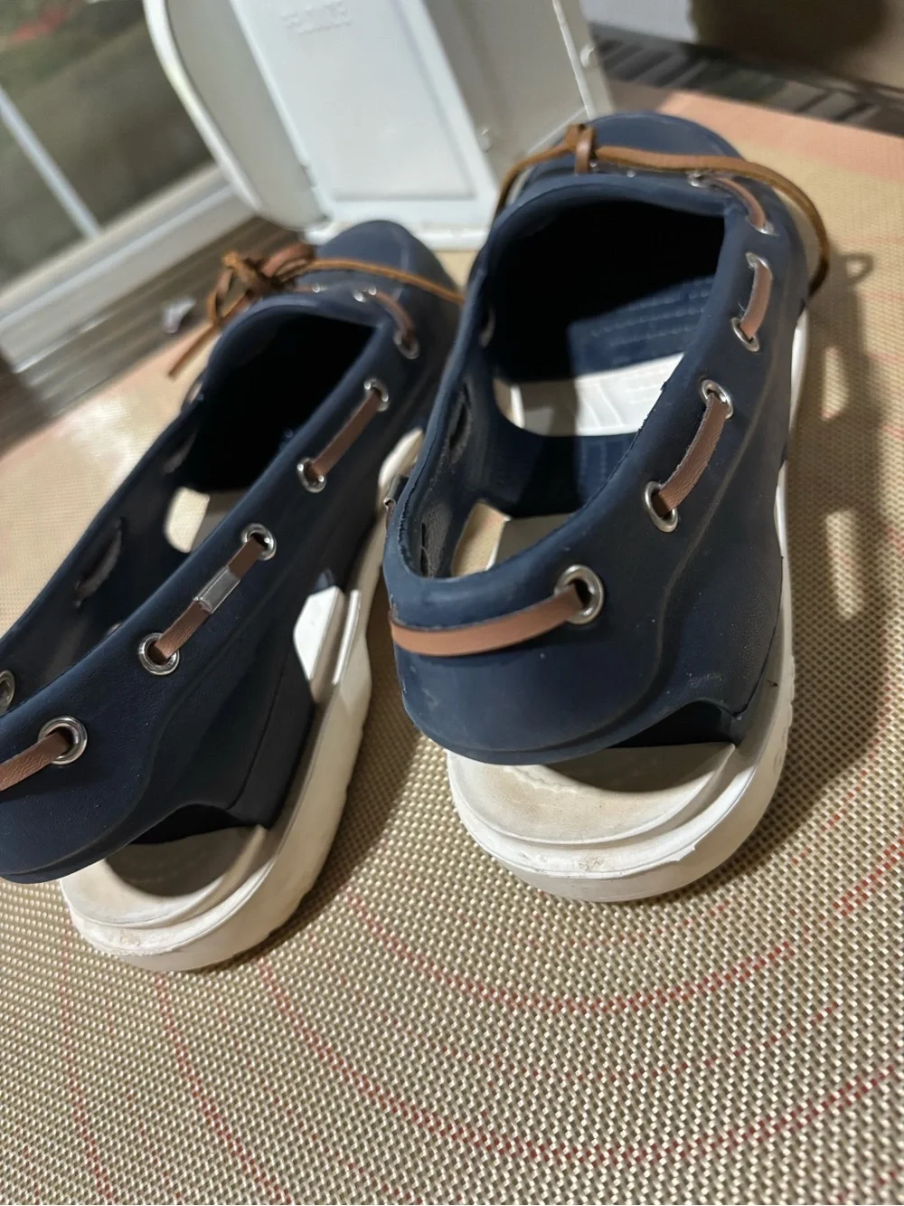 CROCS Navy Blue and Brown Bow-Trim Women's Sandal Flats